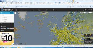 1 Øyeblikksbilde fra fly situasjonen over Europa klokken 15:15 mandag 19/11 -2012 (kilde www.flightradar24.com)
